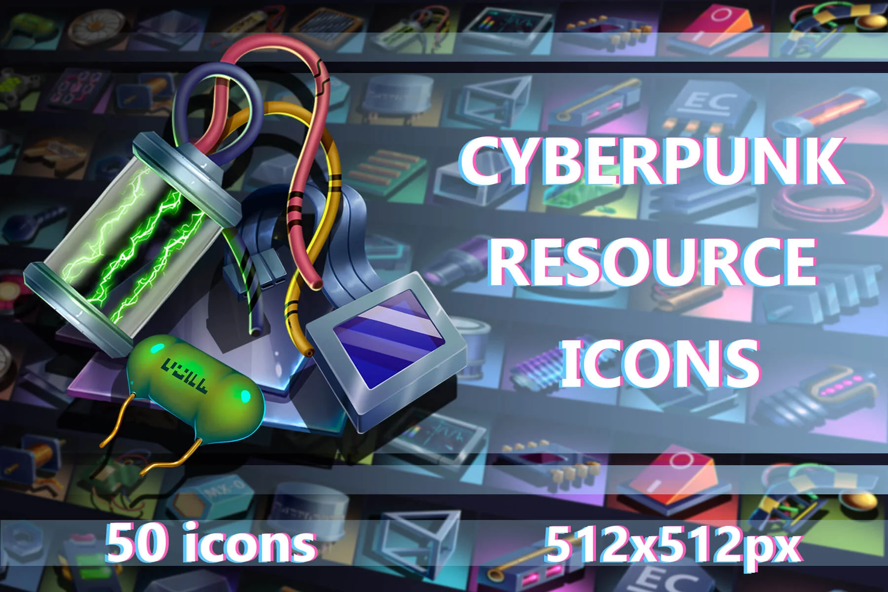 Cyberpunk Tech Resource 512×512 Icon Set