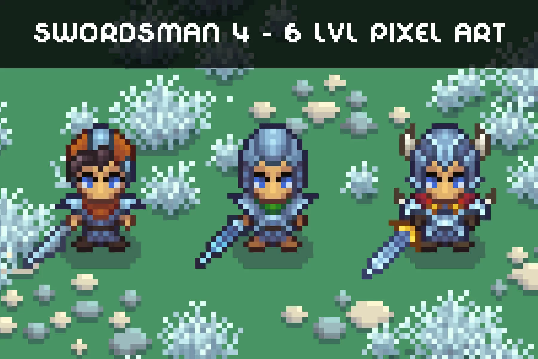 Swordsman Level 4–6 Pixel Character Top-Down Sprite Pack