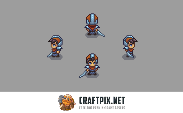 Swordsman Level 4–6 Pixel Character Top-Down Sprite Pack
