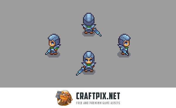 Swordsman Level 4–6 Pixel Character Top-Down Sprite Pack