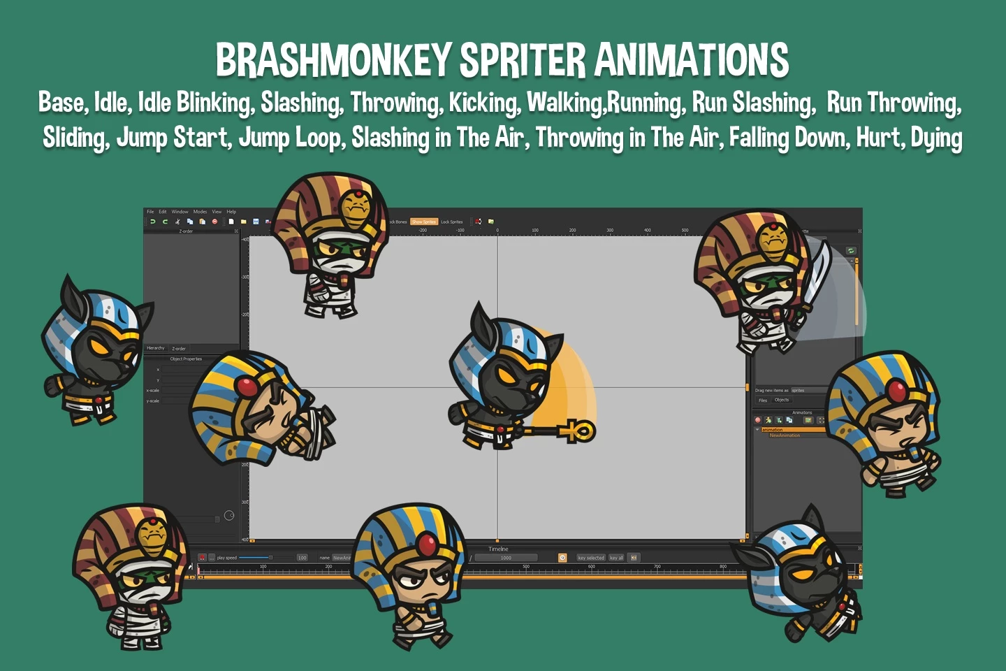 Egyptian Mummy, Anubis, Sentry Chibi 2D Game Sprites