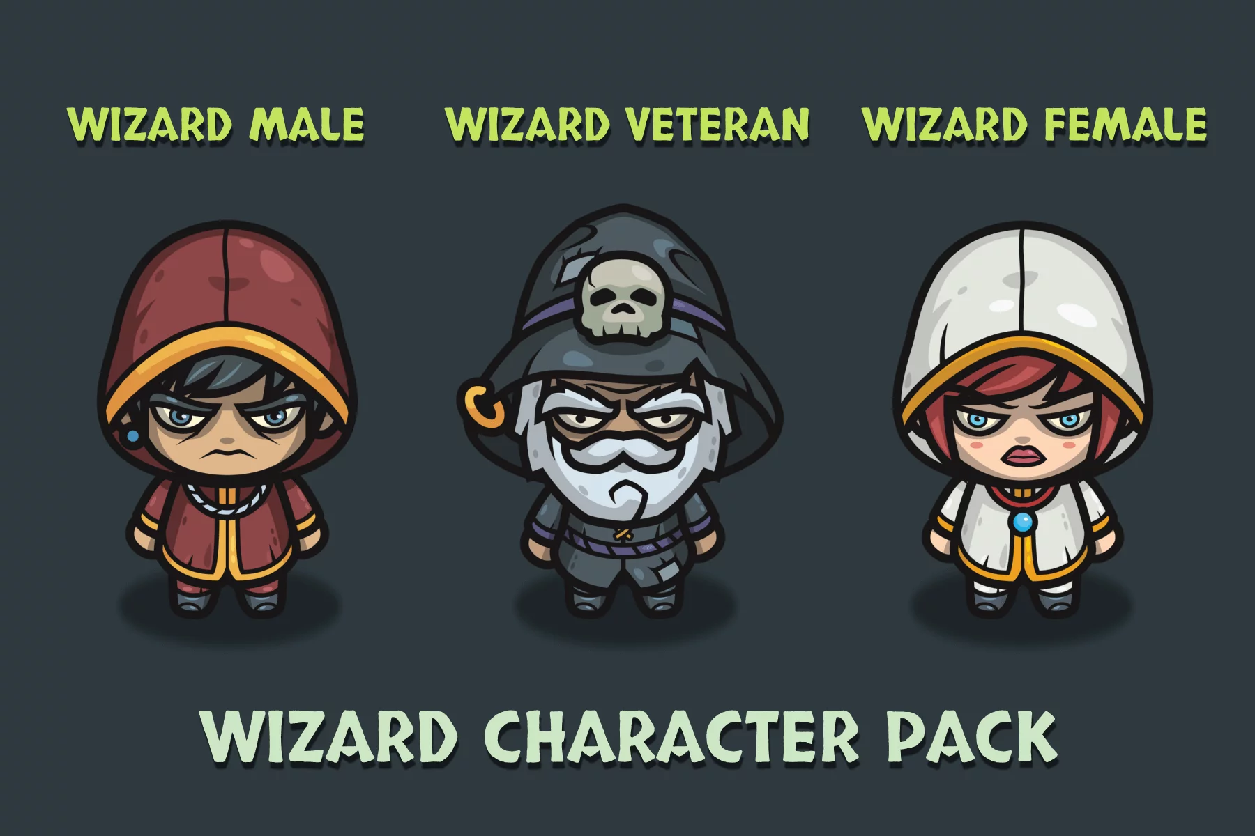 Top-Down Wizard Characters Pack Male, Veteran, Female