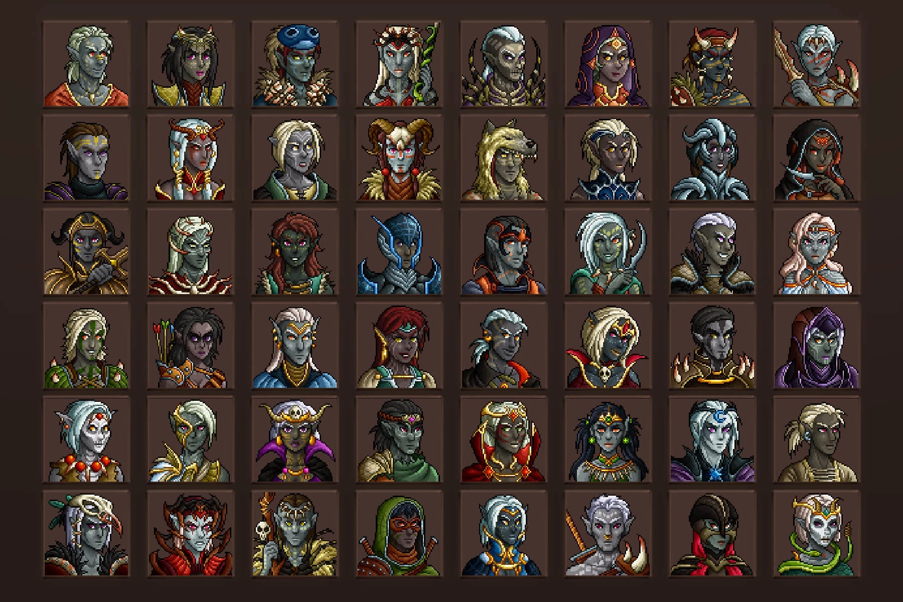 Dark Elf Portrait Icons Pixel Art