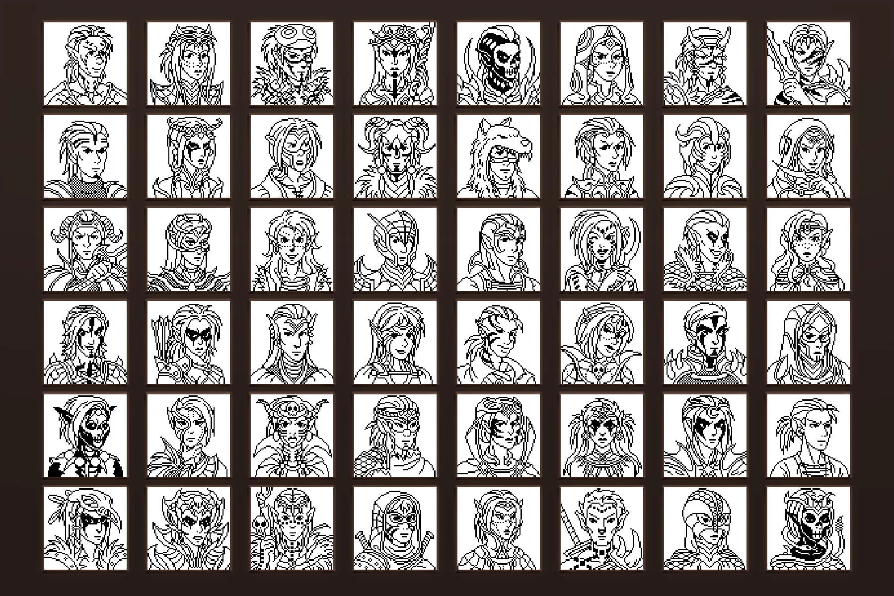 Dark Elf Portrait Icons Pixel Art