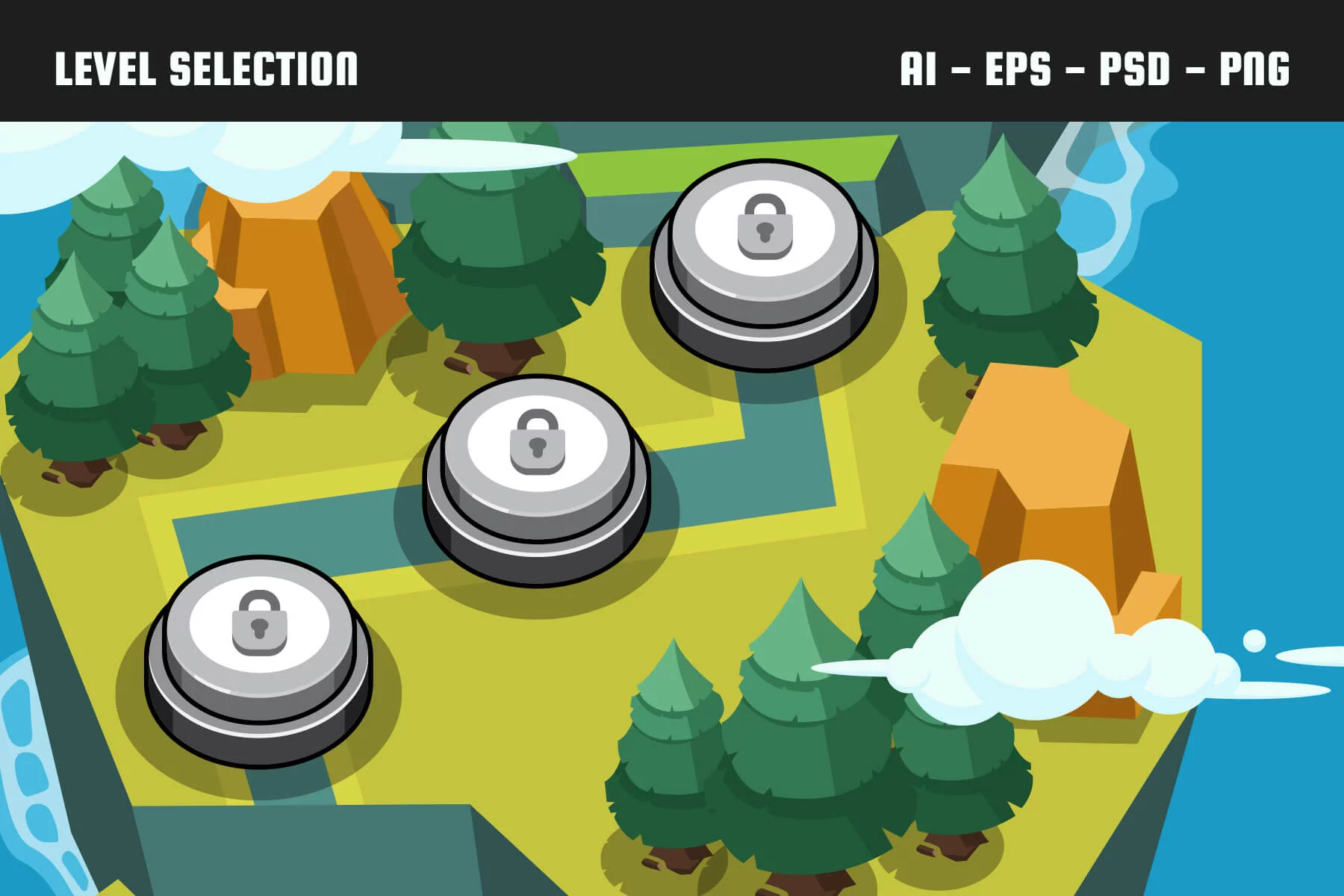 Island Map for Game Level Interface Vector Pack