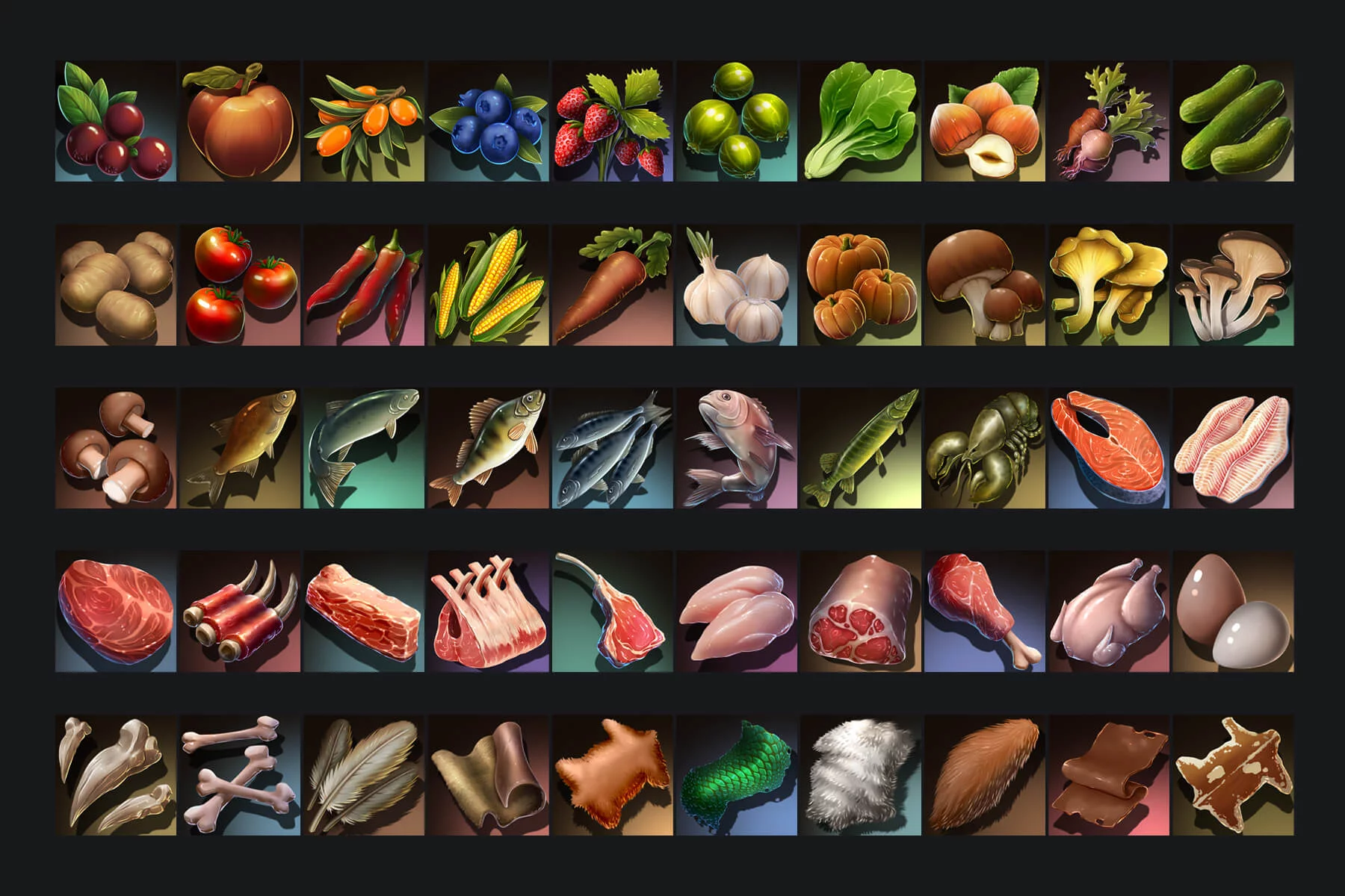 Post-Apocalypse Food and Hunting Trophy Icons