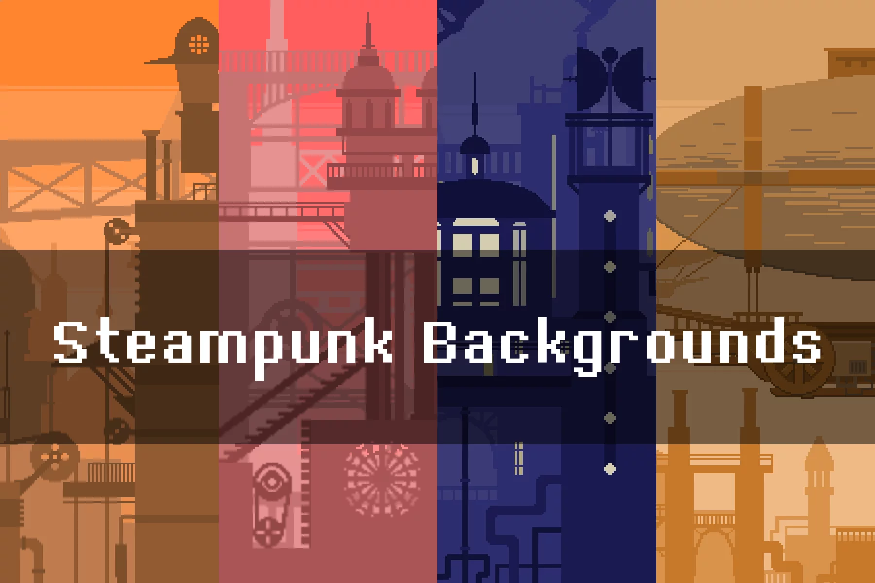 Steampunk Cityscape Pixel Backgrounds