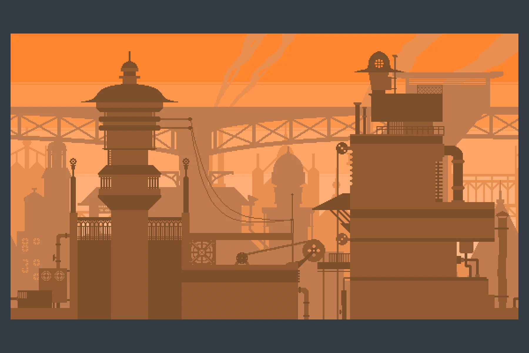 Steampunk Cityscape Pixel Backgrounds