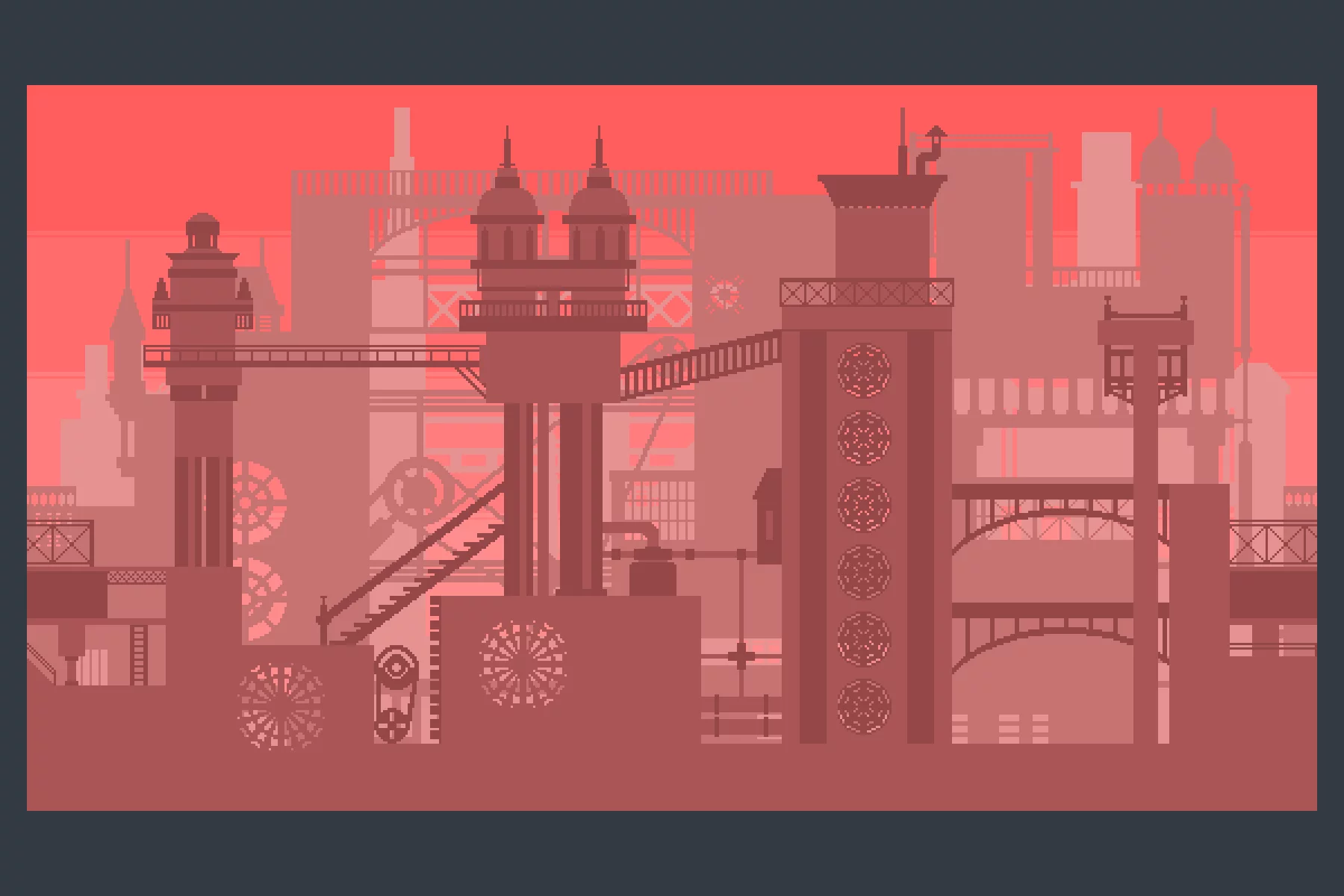 Steampunk Cityscape Pixel Backgrounds