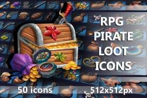 RPG海盗战利品图标：50个512×512高清素材