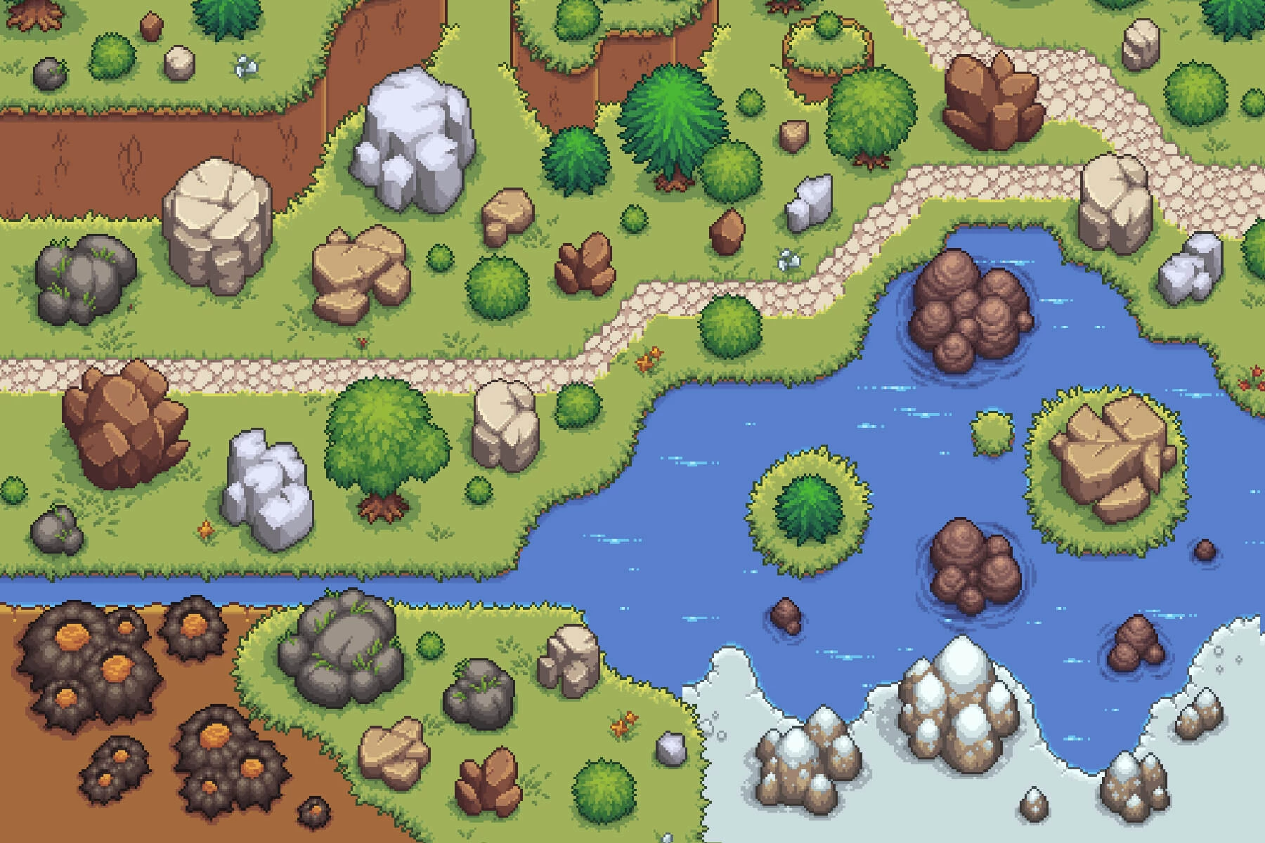 Rocks and Stones Top-Down Pixel Art