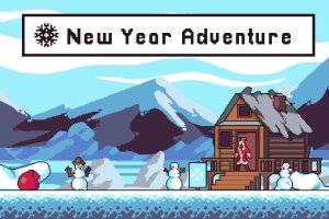 新年冒险游戏像素艺术素材包：克朗普斯与雪人主题