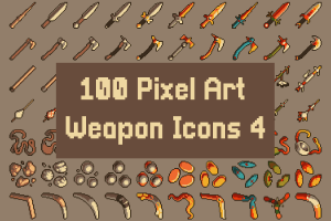 100款像素风武器图标包4：32×32 RPG游戏素材