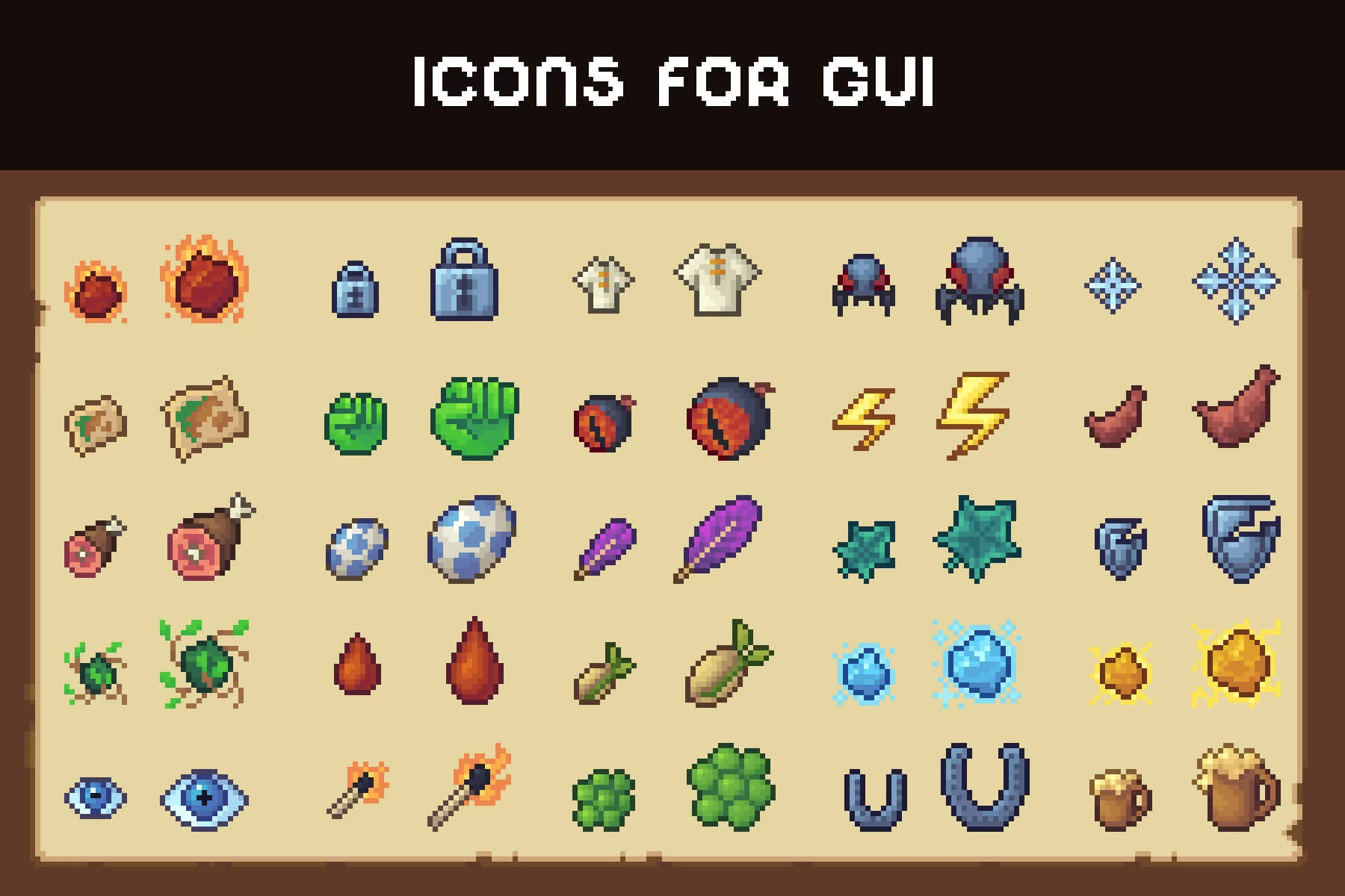 Basic Pixel Art Fantasy Icons 16×16 for UI