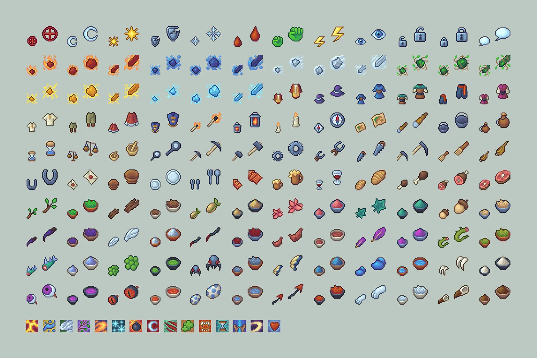 Basic Pixel Art Fantasy Icons 16×16 for UI