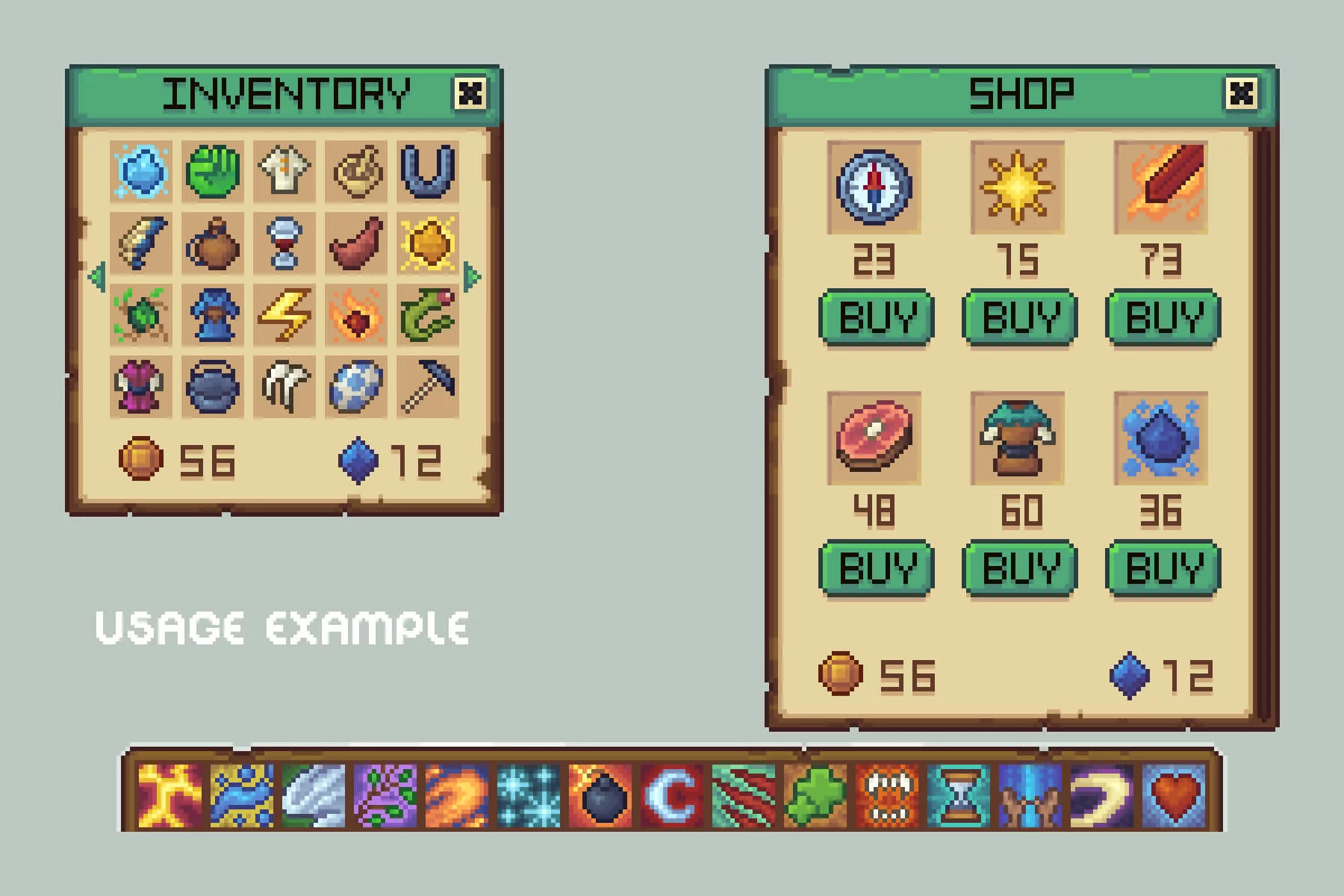 Basic Pixel Art Fantasy Icons 16×16 for UI