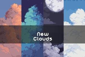 像素艺术云朵天空背景合集：四种梦幻天象