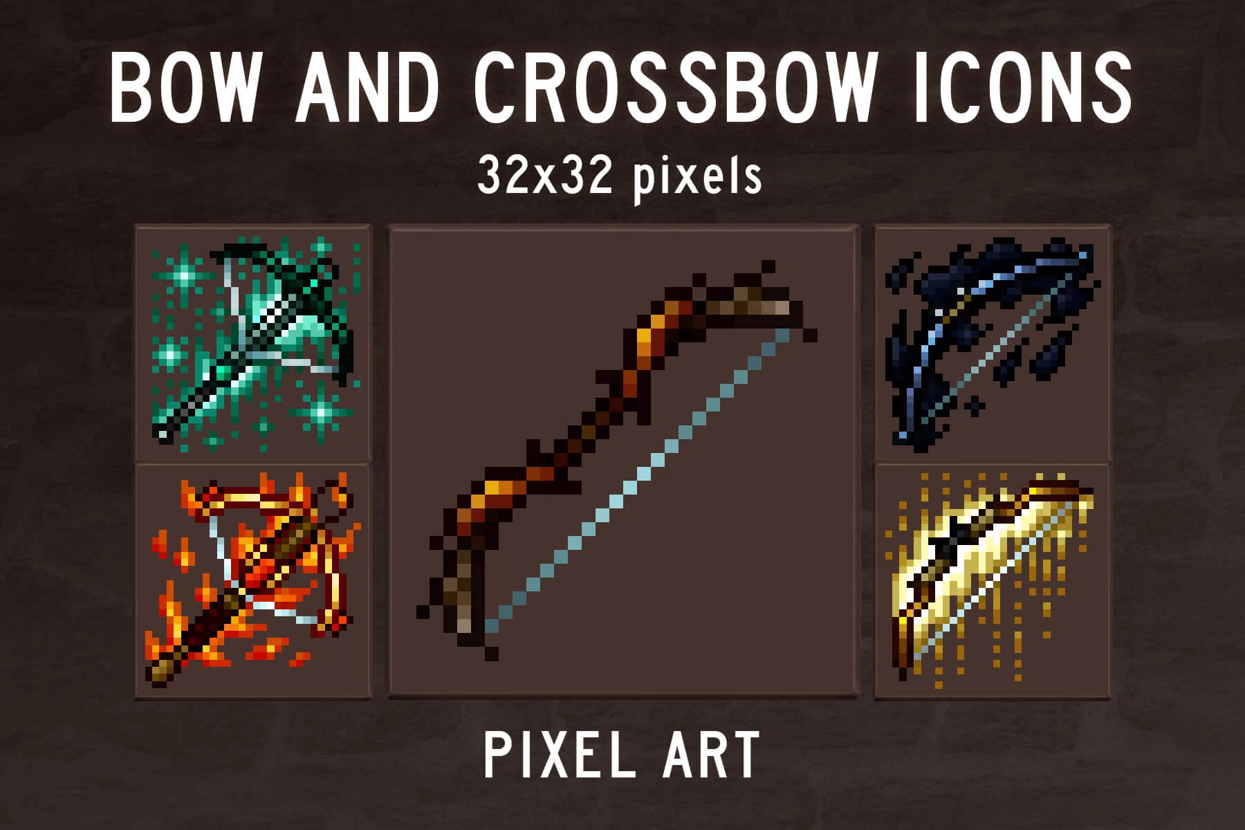 Bow and Crossbow Pixel Art Icons