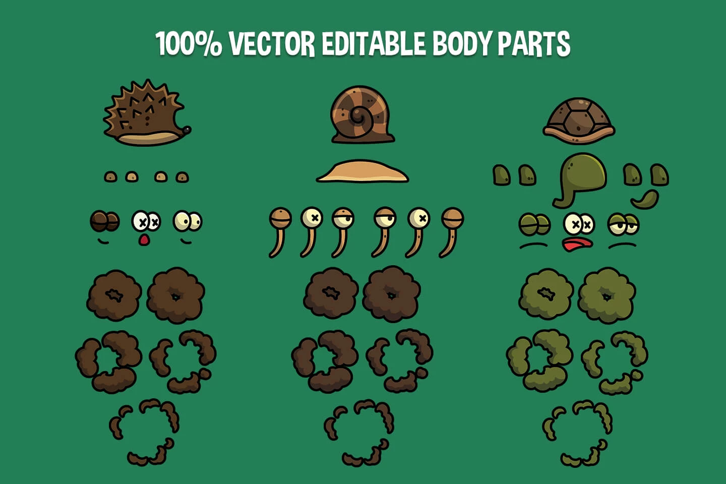 Hedgehog, Snail, Turtle 2D Character Sprites