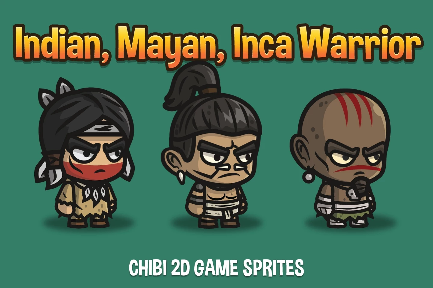 Indian, Mayan and Inca Warrior Chibi 2D Game Sprites