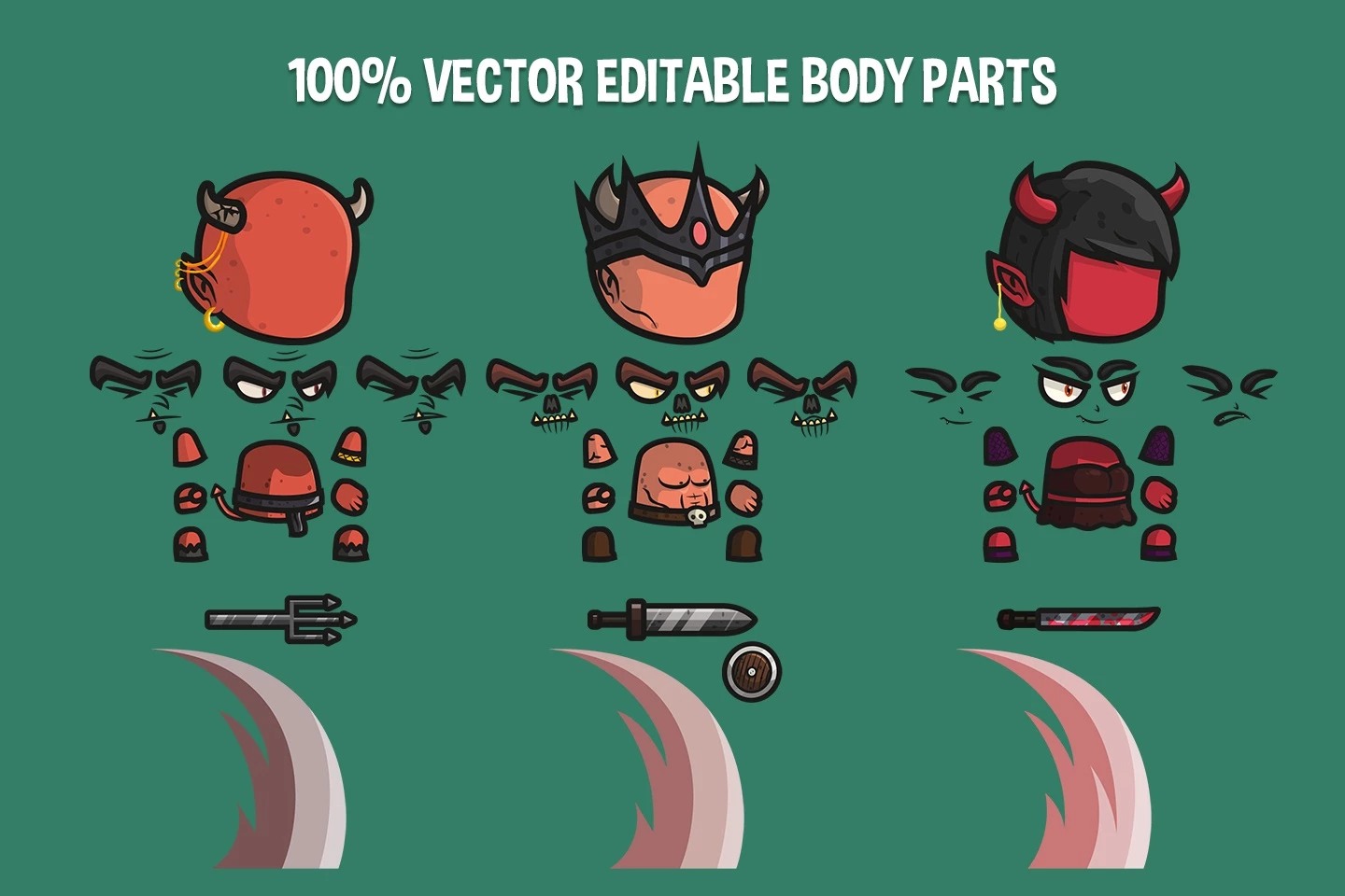 Devil, Hell Knight, Succubus Chibi 2D Game Sprites