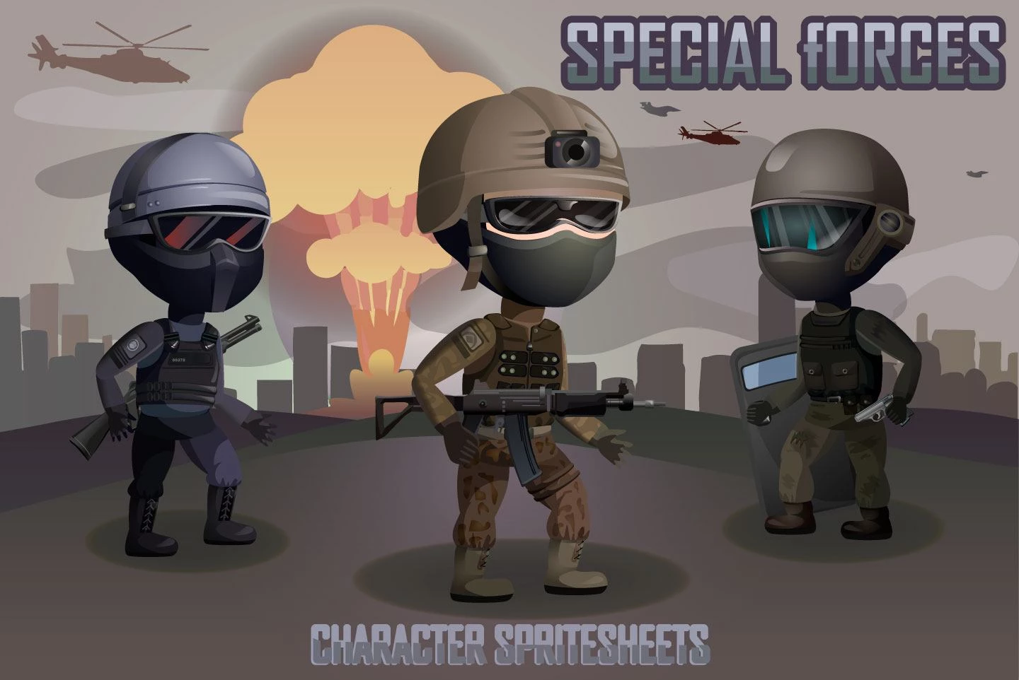2D Game Special Forces Character Sprites Sheets