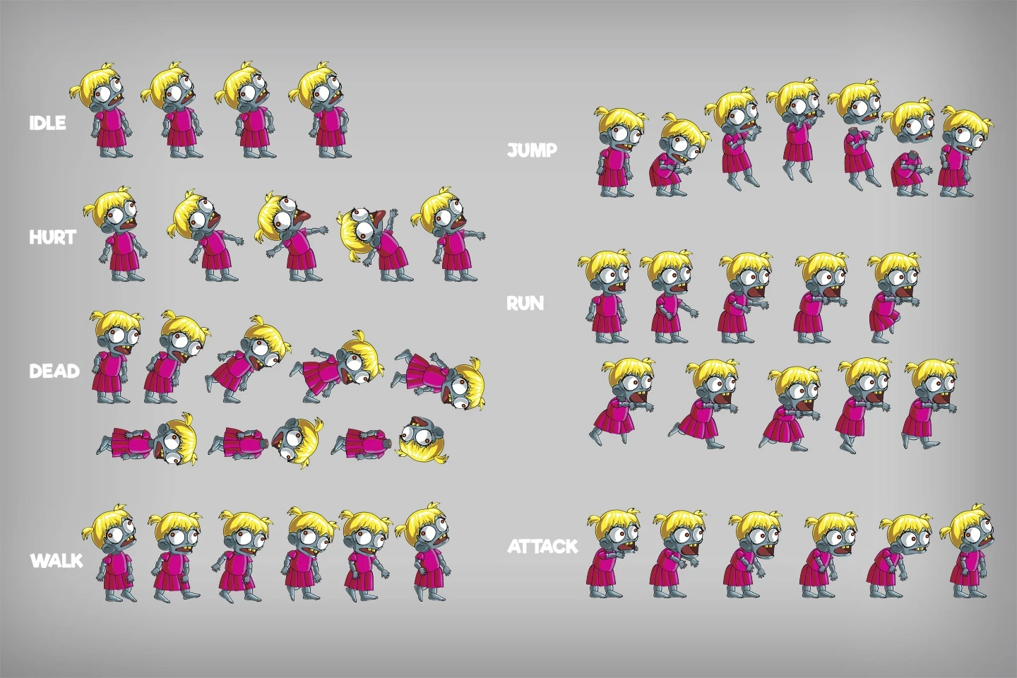 2D Game Zombie Kids Character Sprite 8