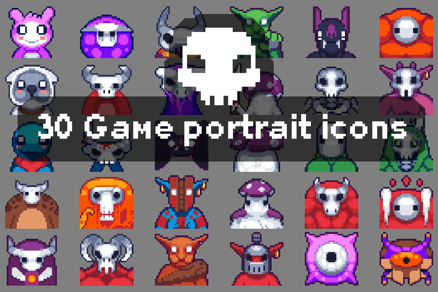 30 Pixel Art Monster Portrait Icons