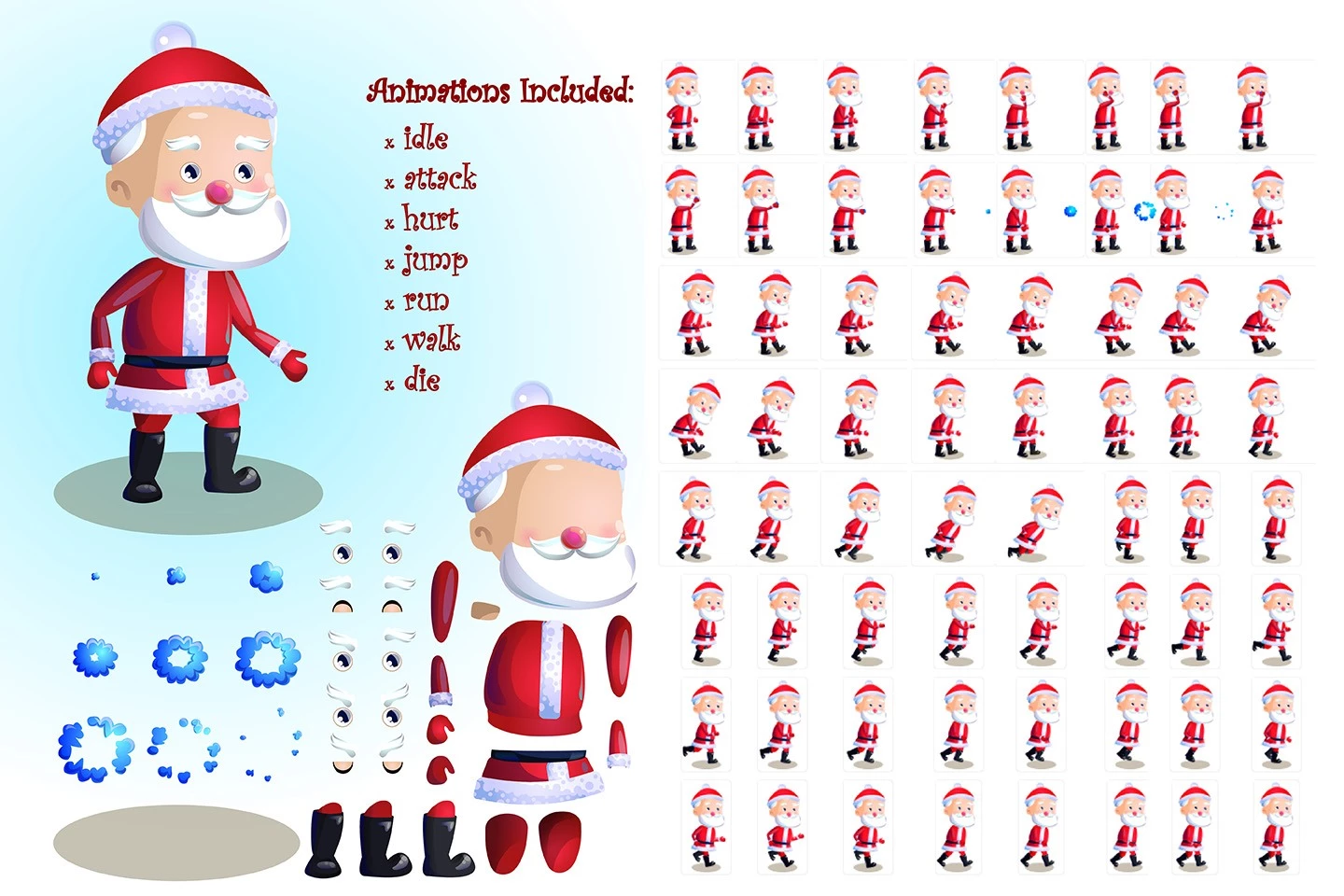 2D Game Santa Character Sprite Sheets