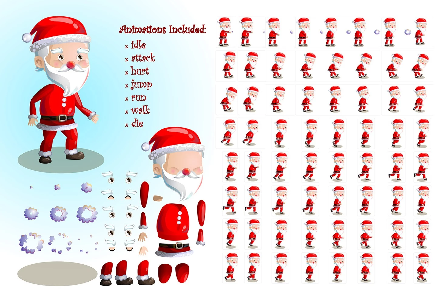 2D Game Santa Character Sprite Sheets