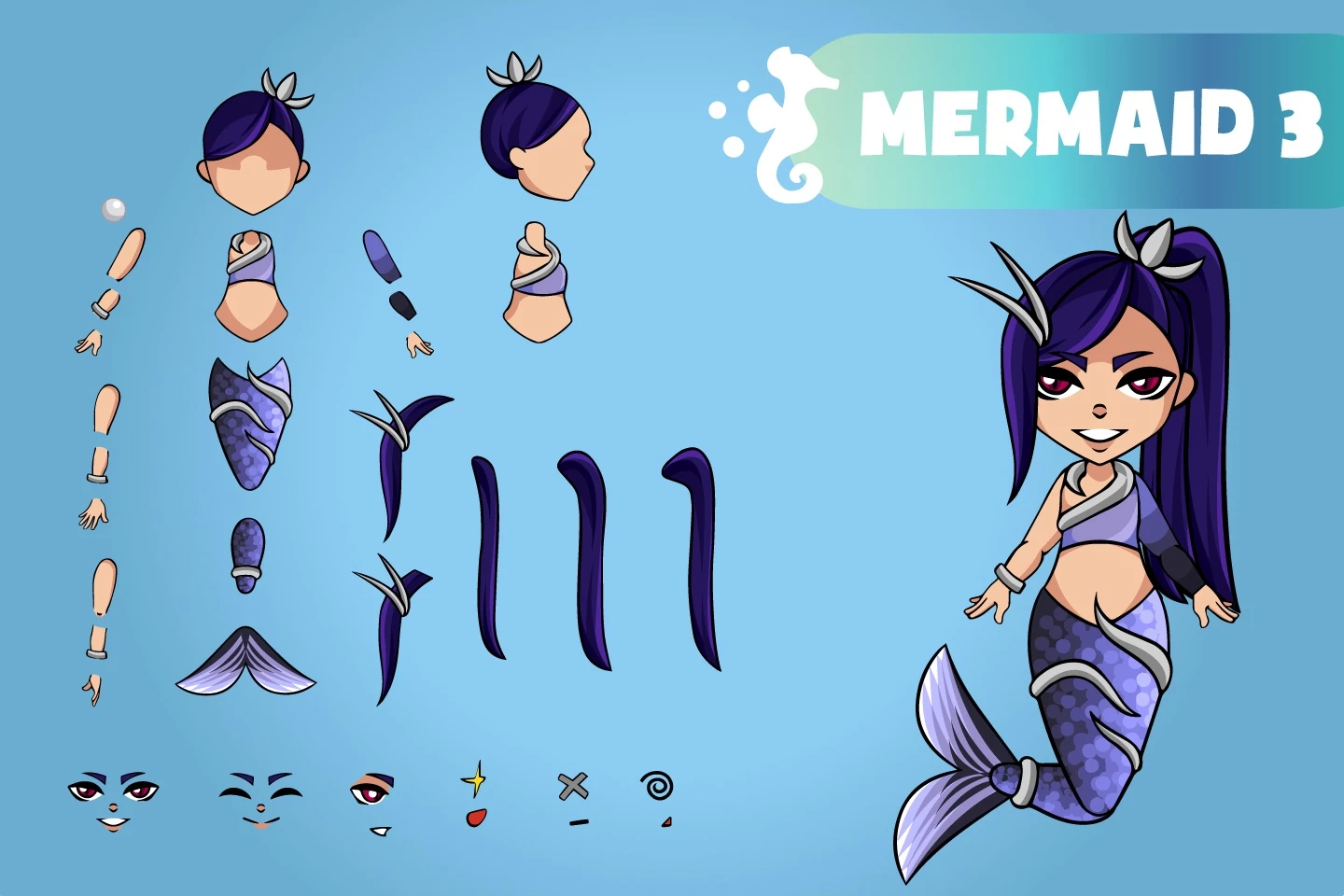 2D Mermaid Character Sprites