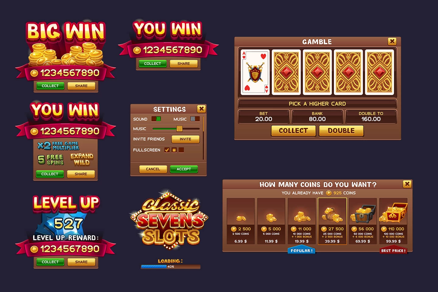 Classic Sevens Slots 2D Game Kit