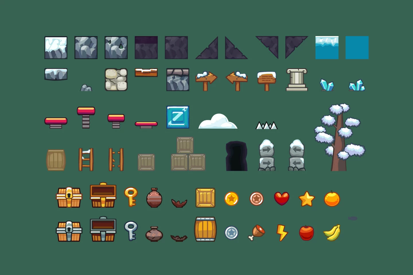 Snow Platformer 2D Game Tileset
