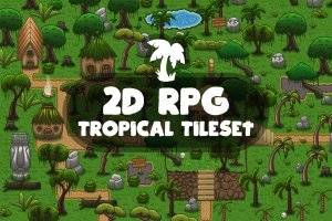 2D RPG热带主题瓦片素材:矢量图形与PNG资源包