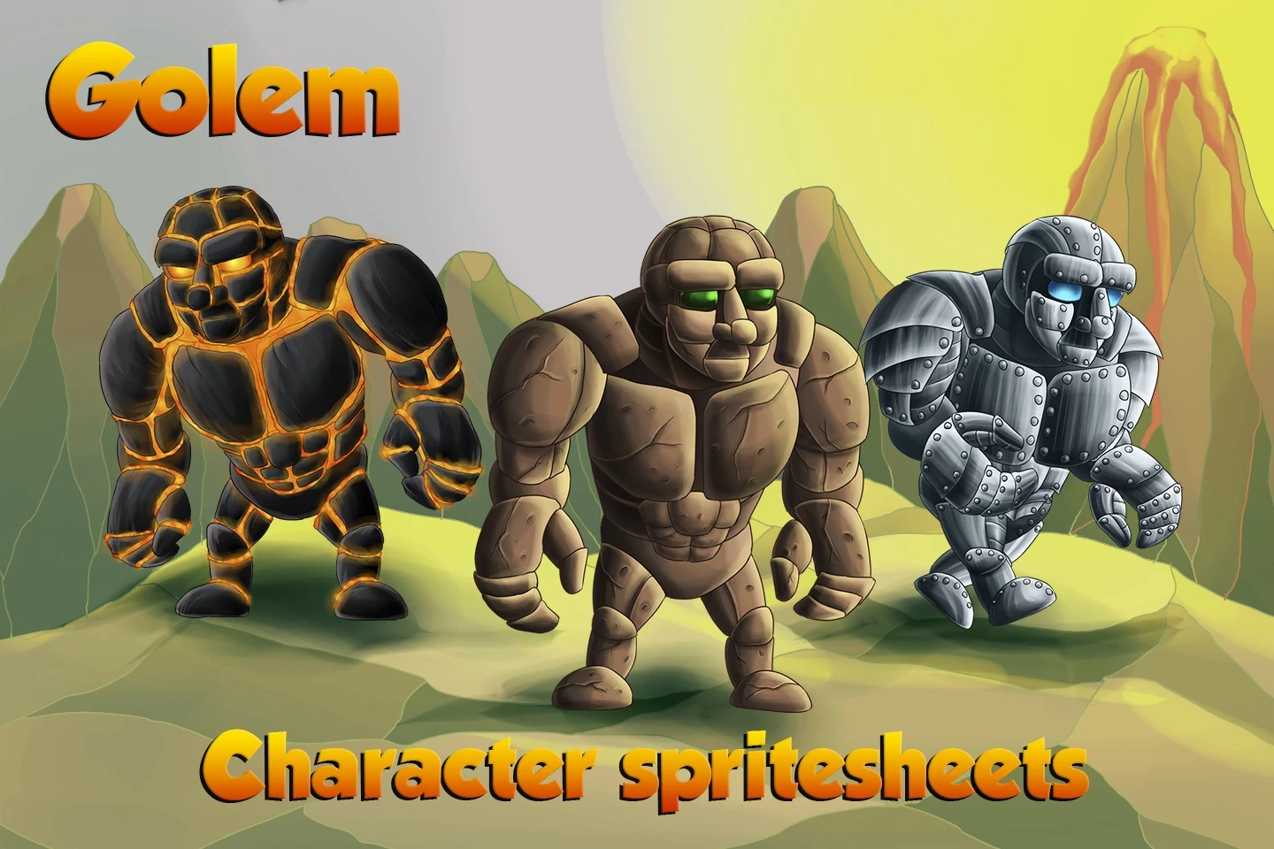 2D Game Golem Character Sprites