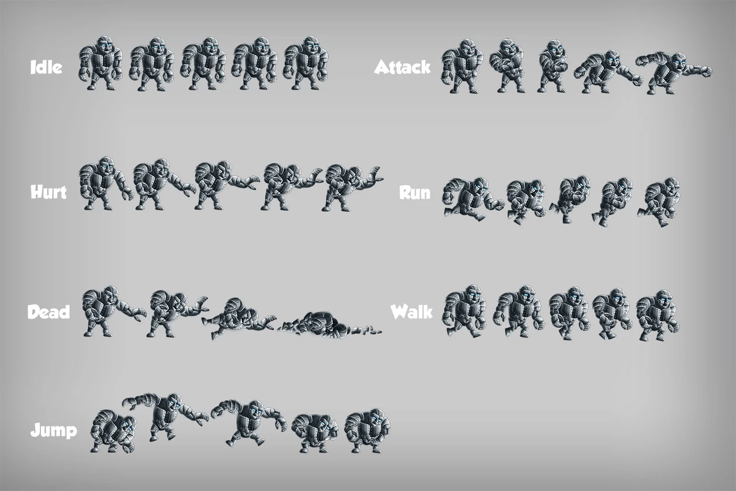 2D Game Golem Character Sprites