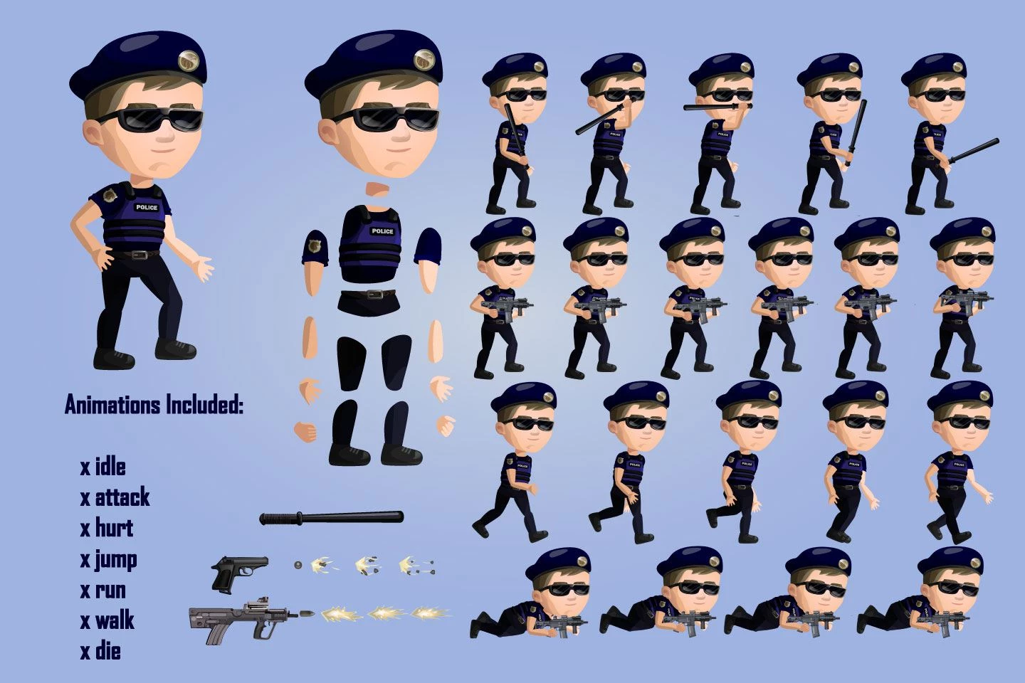 2D Game Police Character Sprite Sheets