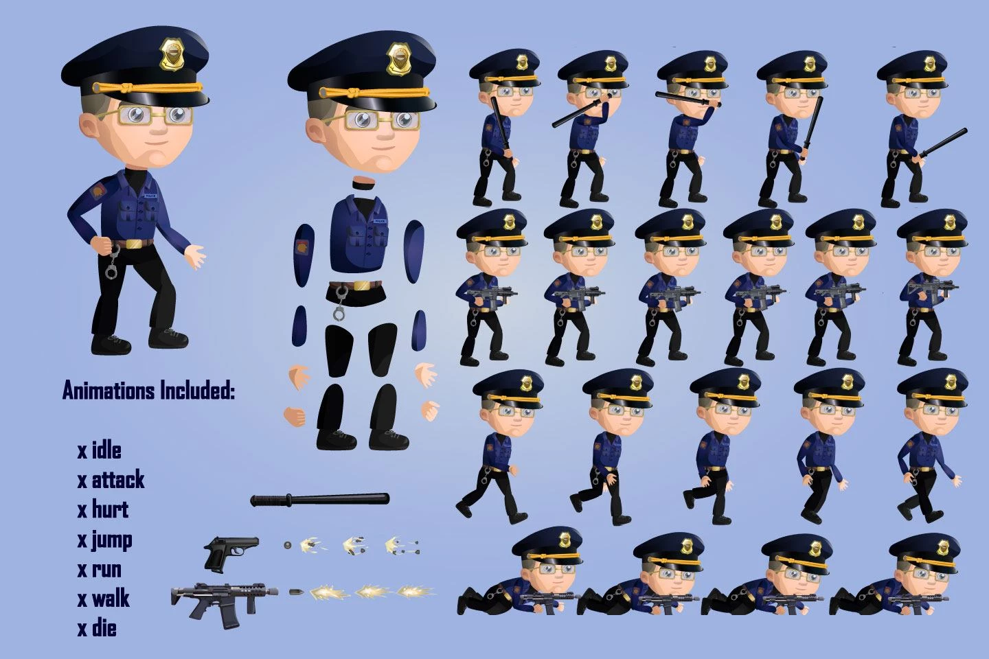 2D Game Police Character Sprite Sheets