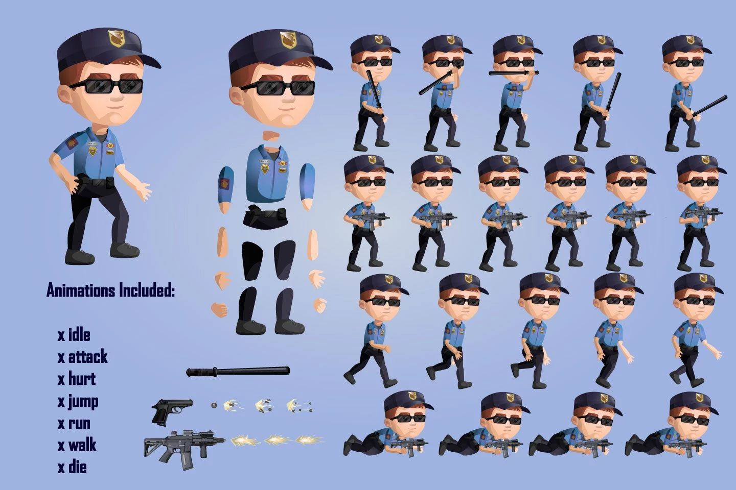 2D Game Police Character Sprite Sheets