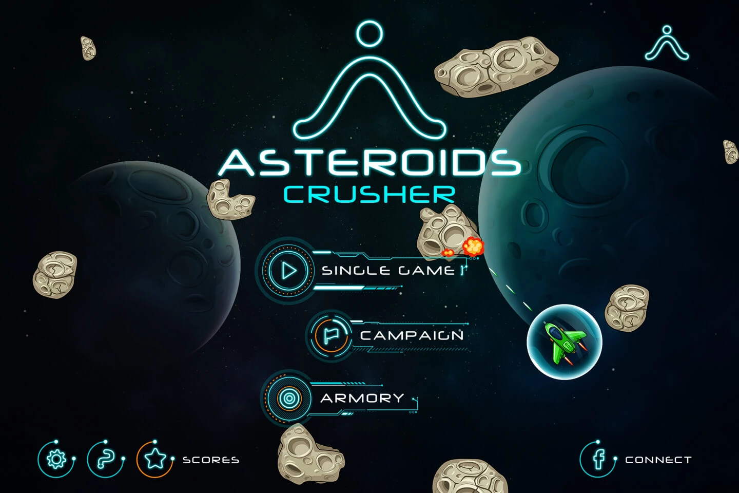 Asteroids Crusher 2D Game Kit
