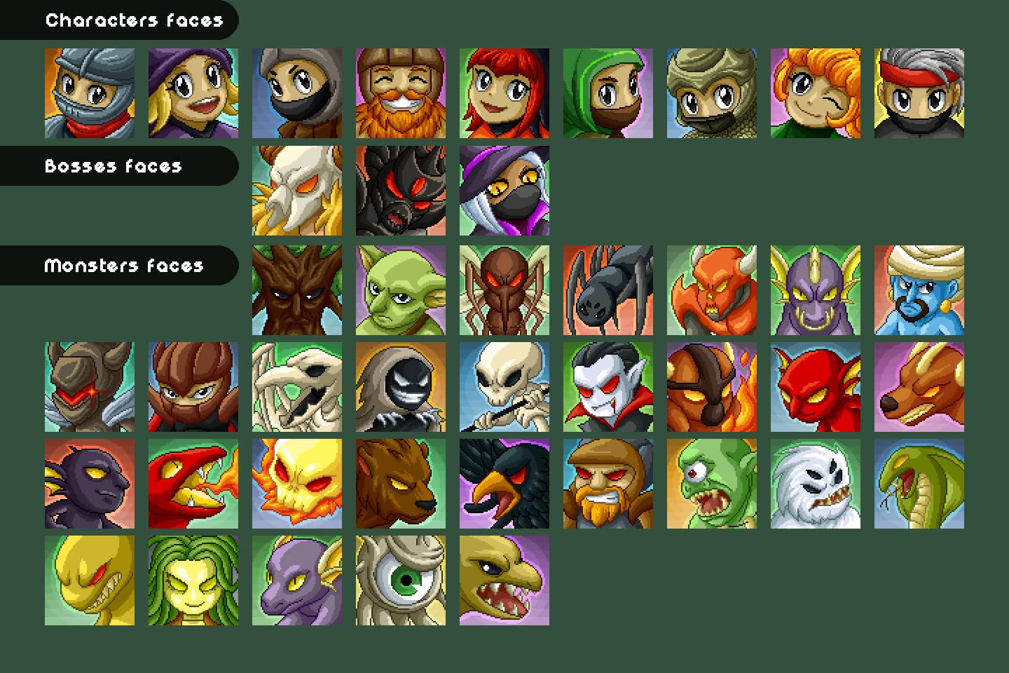 Fantasy Character Avatar Icons Pixel Art