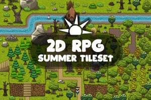2D RPG夏季主题瓦片素材集:草地、建筑与装饰