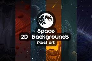 像素艺术太空2D游戏背景，6张无缝水平滚动素材