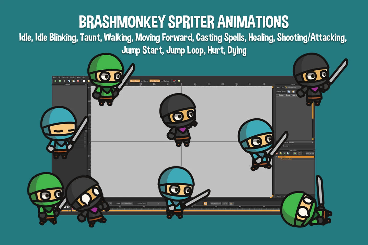 Ninja Tiny Style 2D Character Sprites