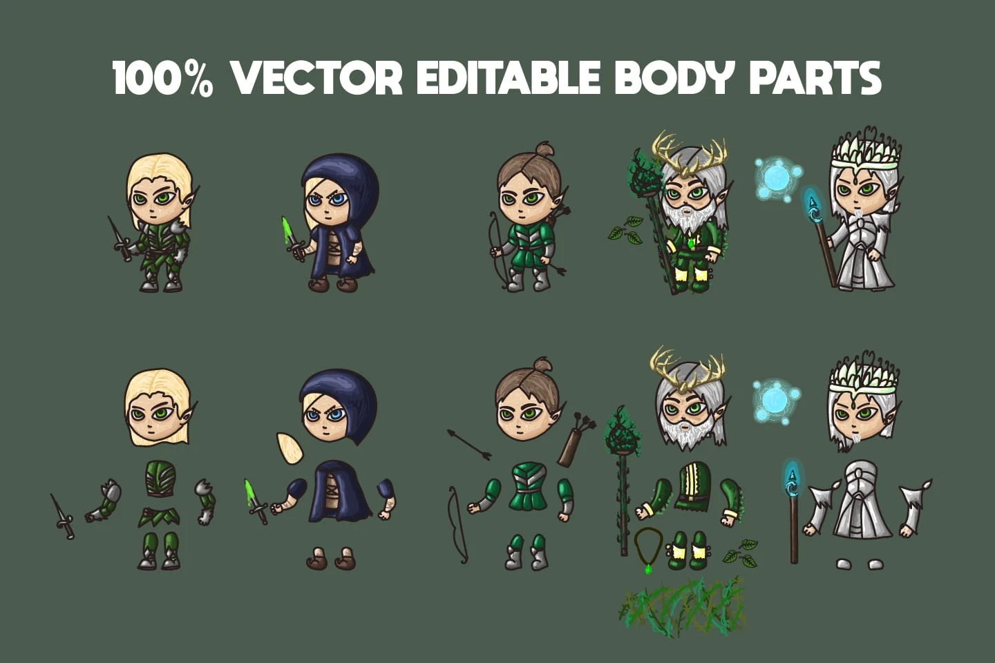 2D Fantasy Elf Warrior Character Sprites