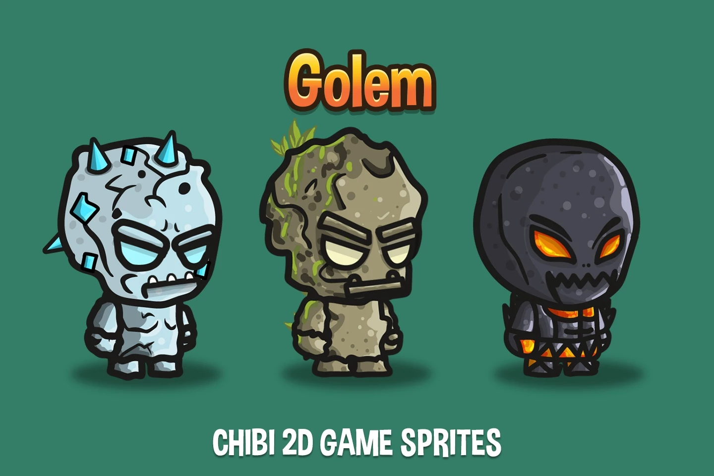 Golem Chibi 2D Game Sprites