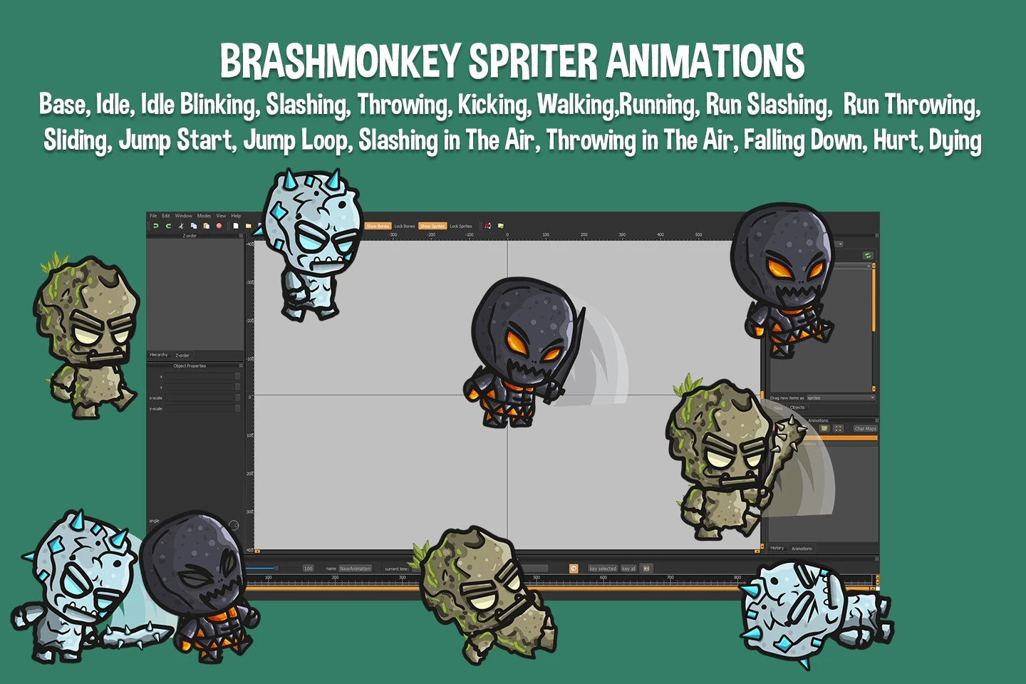 Golem Chibi 2D Game Sprites