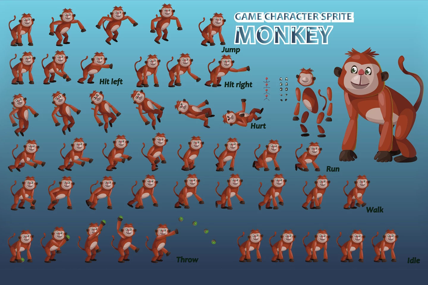 2D Game Monkey Character Sprite