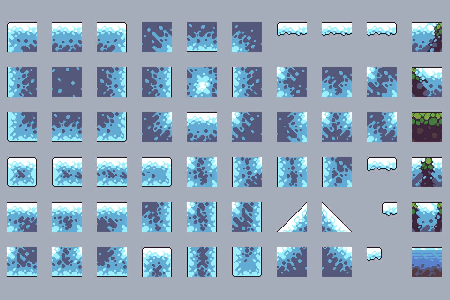 Snow 2D Game Tileset Pixel Art