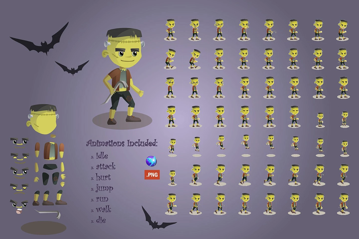 Halloween 2D Game Character Sprite Sheets